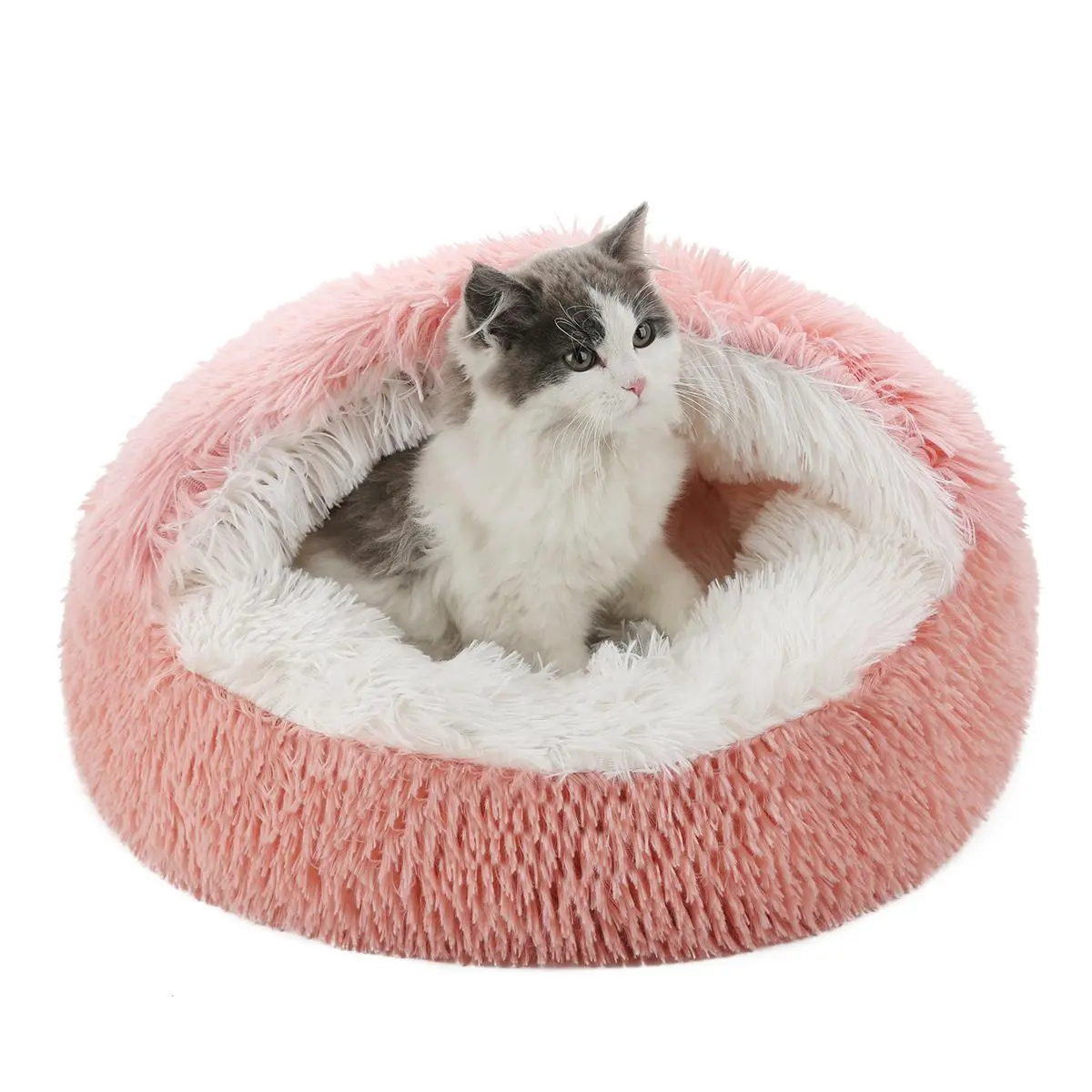 Semi-enclosed Pet Bed, Round Plush Warm & Comfortable Pet Bed, Soft Pet Nest for Indoor Cats, Suitable for Small and Medium Cats, Christmas Gift