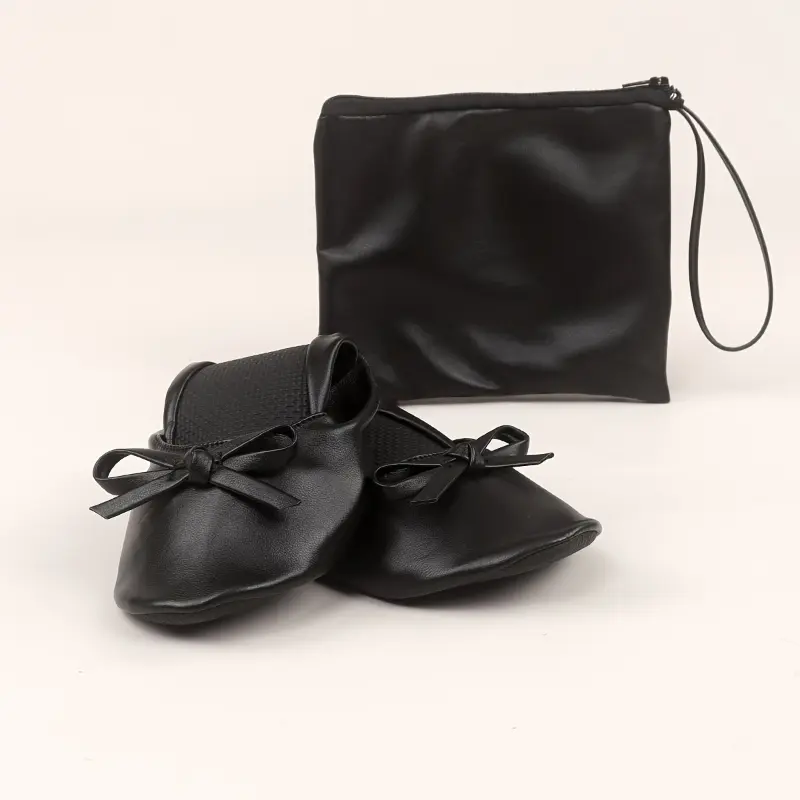 Soft and Comfortable 2311-2 Black + Bow Silvery Women's Casual Fashion Dance Shoes - Foldable Easy-to-Carry Non-Tired Feet All-match Home 6