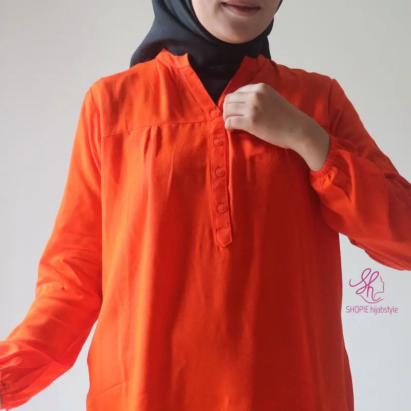 Blouse Rayon Jungle Orange - Blus Katun Polos Orens - Baju JUMBO - Atasan Wanita Kekinian - Kemeja Kerja 6
