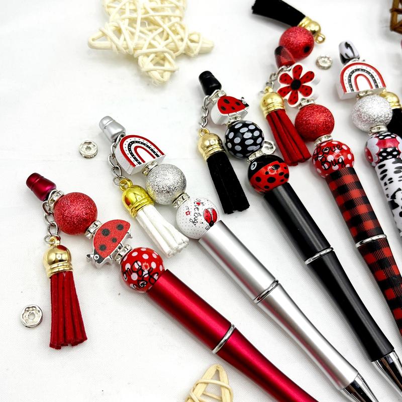 Cute Beaded Ballpoint Pen Set, 8 Counts/16 Counts DIY Beaded Ballpoint Pen with Tassel Pendant, Writing Pen for Office School Student 8