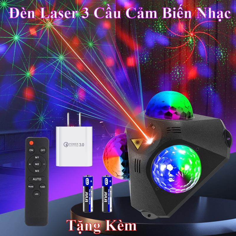 Đèn Laser 2025 Cảm Biến Theo Nhạc Tích Hợp 3 Đèn Cầu Xoay Phủ Rộng 100m2 Bay Phòng - Tặng Củ 33W