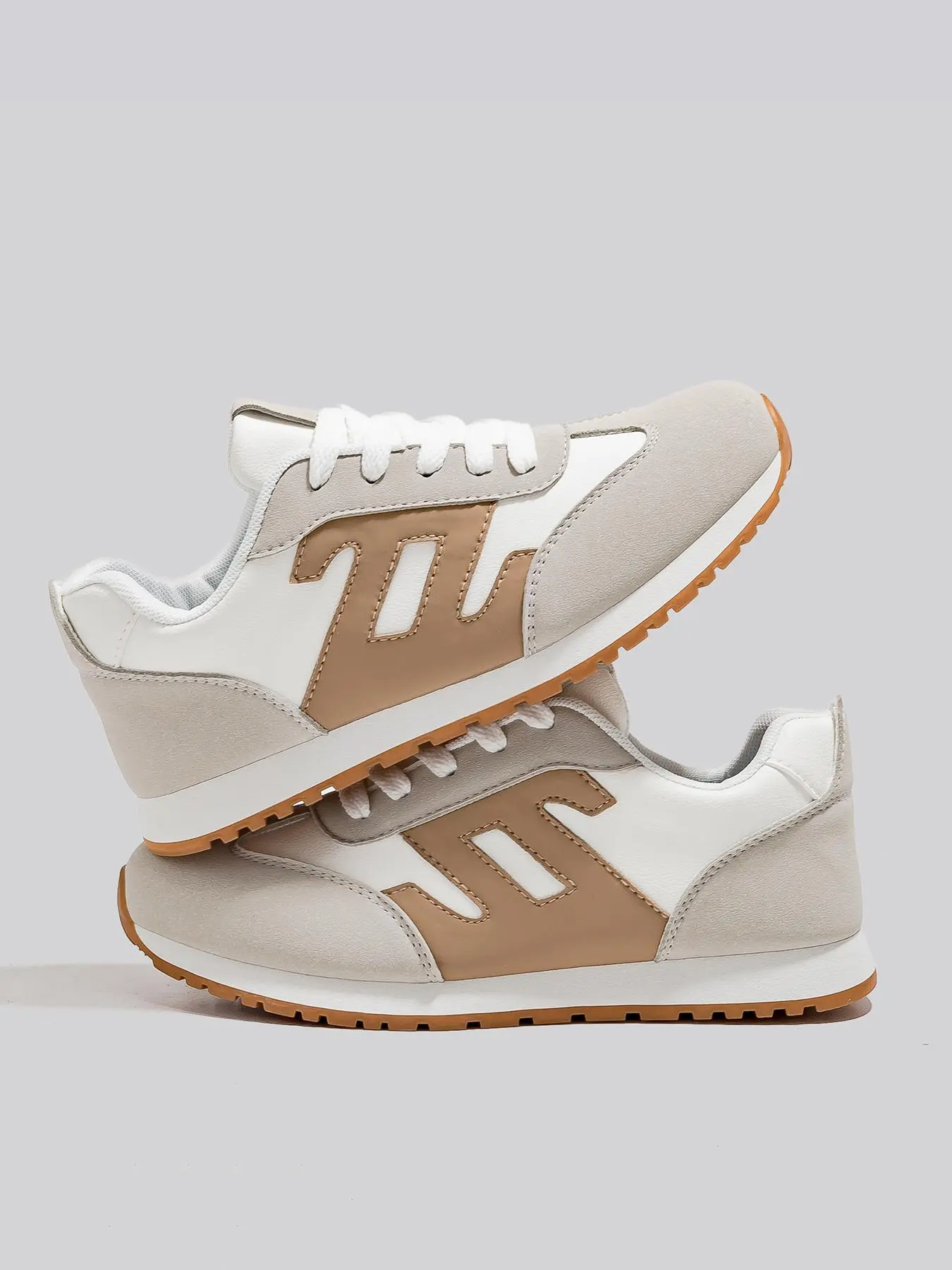 Women's Fashionable Colorblock Lace Up Low Top Sneakers, Casual Comfortable Sports Running Shoes, All-match Round Toe Chunky Sneakers for Daily Wear