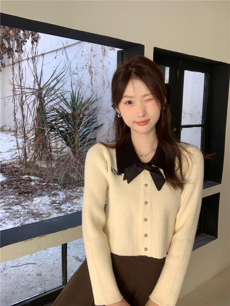 Product Introduction of Áo Cardigan Dệt Kim, Hàng Mới Về Mùa Thu, Dành Cho Nữ, Cổ Áo Màu Tương Phản, Có Nơ, Chiều Dài Ngắn, Thiết Kế Thời Trang 4