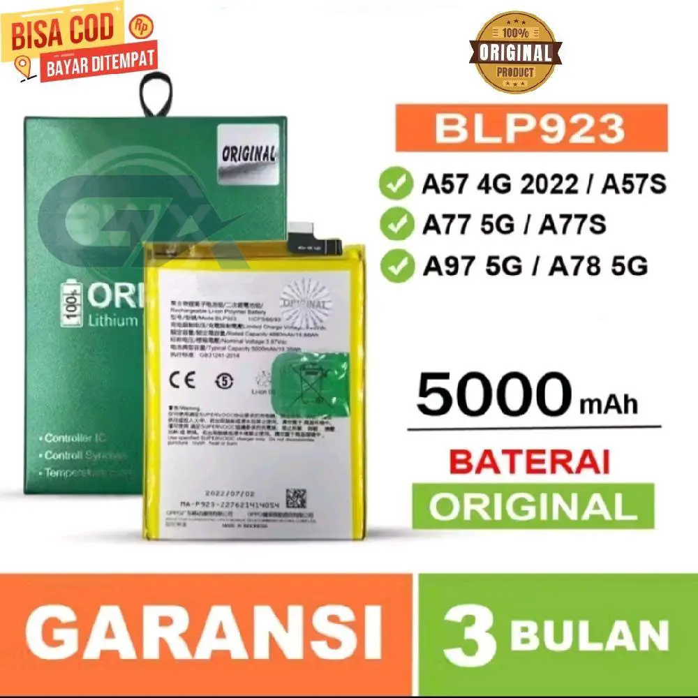 BATERAI BATRAI BATRE COMPATIBLE FOR A57 2022 4G / A77S / A78 5G / A97 5G / BLP923