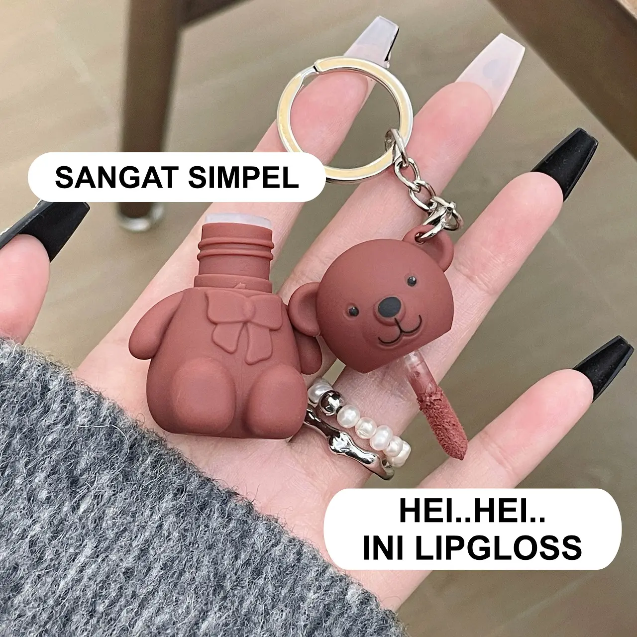 Little Cutie  Bear Lip Clay Brighten Color Natural Matte Lip Glaze Key Chain Lipstick Bibir Gloss Lipstik