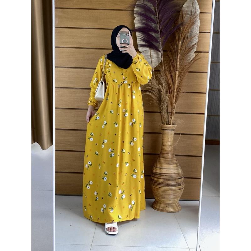 Gamis rayon motif cantik Dress rayon motif bunga Gamis rayon kekinian Dress busui kekinian Gamis rayon busui 6