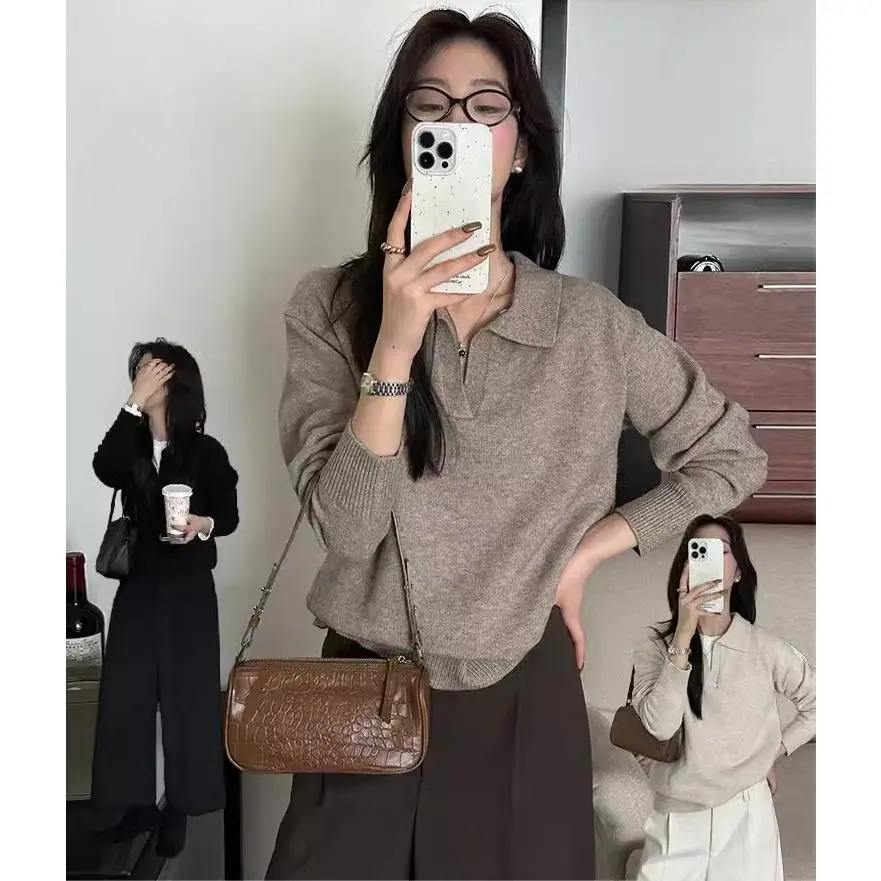 Áo Len Nữ, Phong Cách Hàn Quốc, Màu Trơn Cổ Áo Len, Dài Tay, Hàng Mới Về