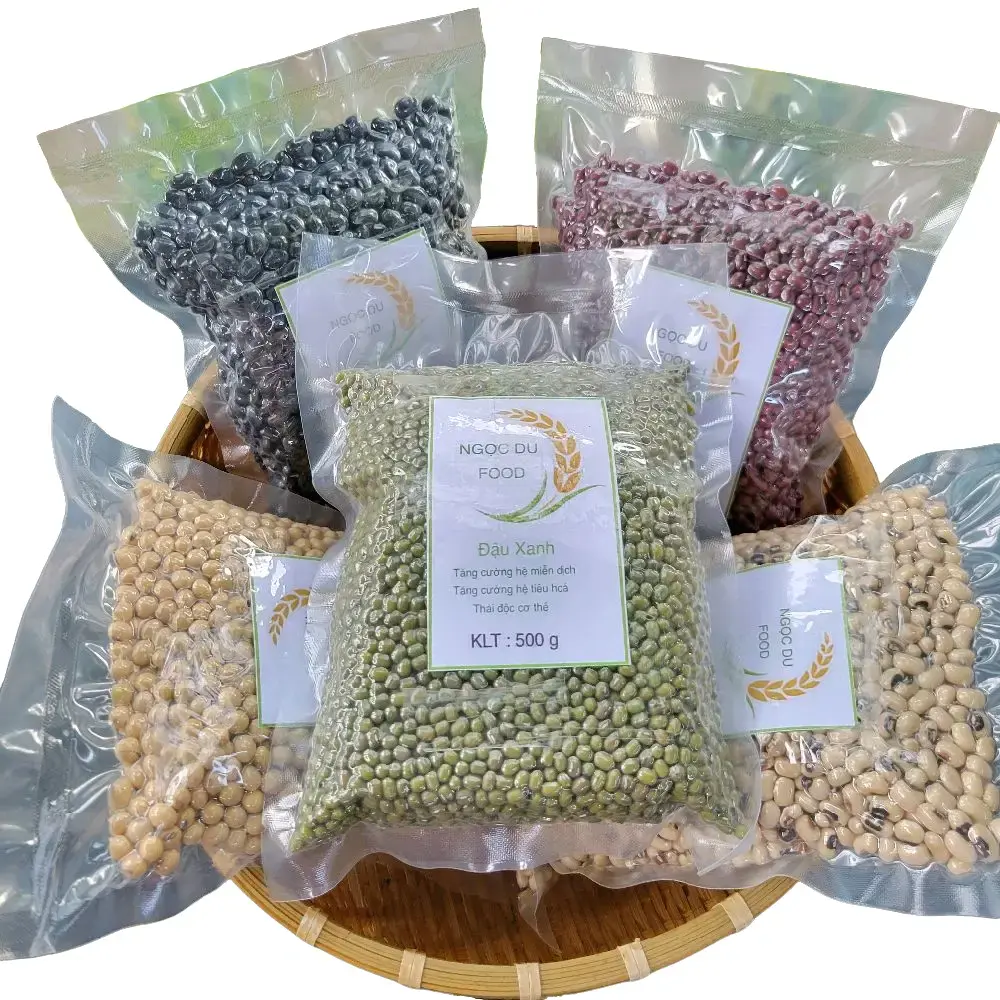 Combo 5 loại Đậu 500g. Đậu trắng,Đậu đỏ, Đậu nành, Đậu đen, Đậu xanh. Túi hút chân không 500g