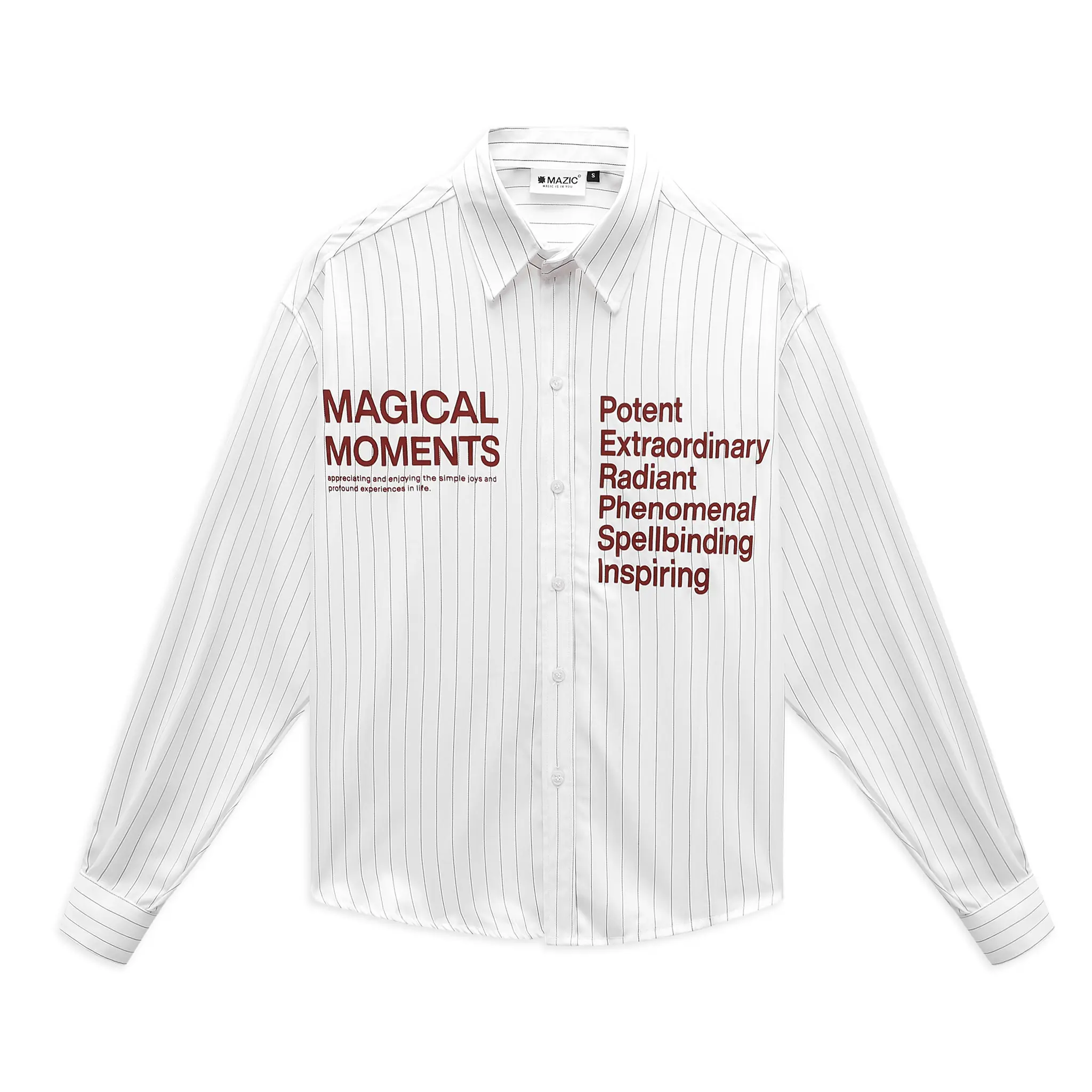 Áo sơ mi MAZIC sọc tay dài form Boxy Magical Moments SMID0002 - Cổ Tròn, Menswear