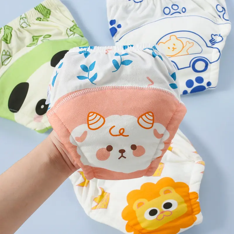 Quần Tập Đi Bô Cho Em Bé, Chống Rò Rỉ, Chống Thấm Nước, Được Làm Bằng Bông In Hình, Đồ Lót Có Thể Giặt Được, Tã Vải Không Quần Lót, Thích Hợp Cho Mùa Hè