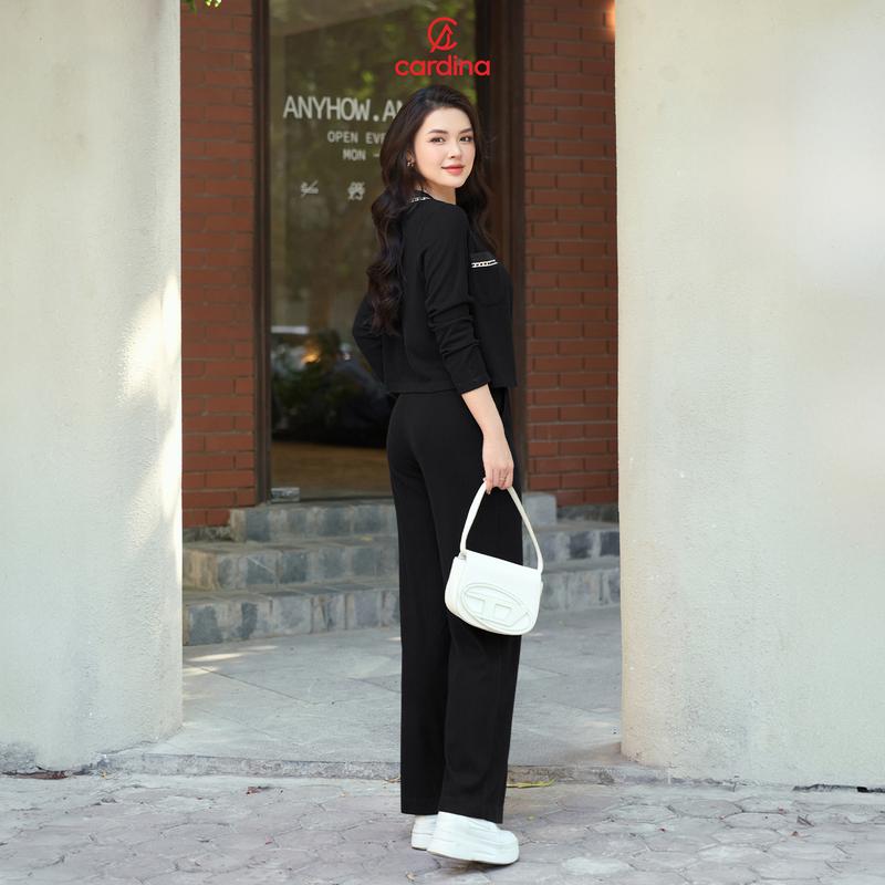 Bộ đồ nữ Cardina chất liệu len nhung thiết kế quần suông phối dây viền phong cách thanh lịch sang trọng Y25 4BTD03 6