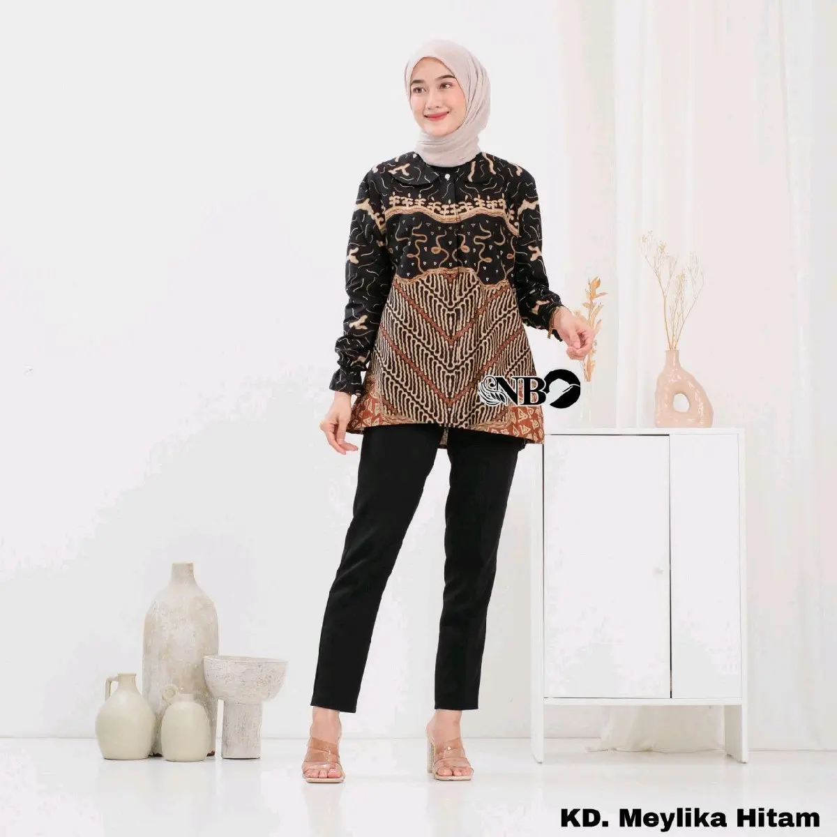 LAKUNA BATIK Atasan batik wanita baju batik cewek lengan panjang kancing depan Atasan Katun Formal Muslim Kerja Casual