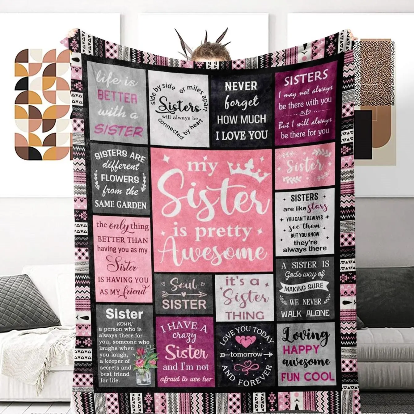 Personalized Sister Letter Print Blanket, 1 Count  Sister Themed Soft Warm Throw Blanket, Air-conditioned Room Blanket, Gift for Sister, Bedroom Accessories