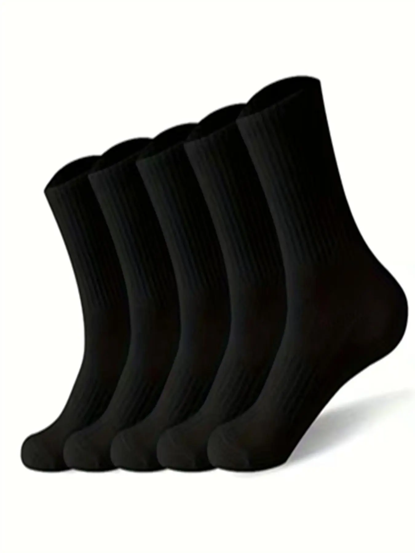 Men's 5 Pairs Solid Color Crew Socks, Sweat-Absorbing Comfy Breathable Socks for Daily Wear, Men's Socks & Hosiery for All Seasons