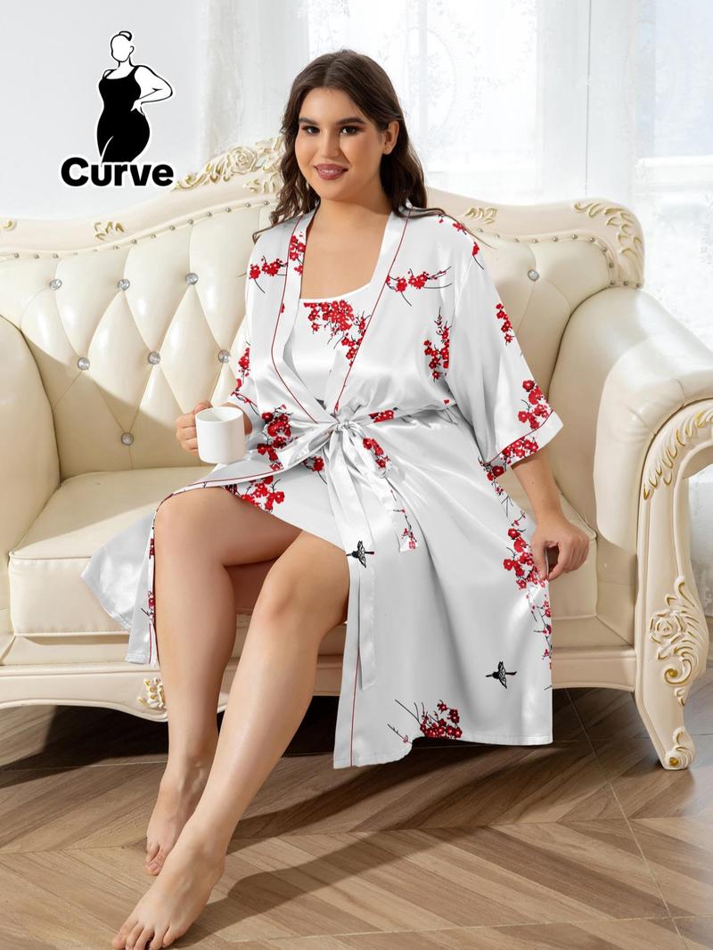 Product Introduction of 2 Piece Set Plus Size Cami Nightdress & Belted Lounge Robe, Summer Clothes Loungewear, Lounge Dress & Robe, Summer Robe Set, Women's Clothes, Summer Wear 2024 3