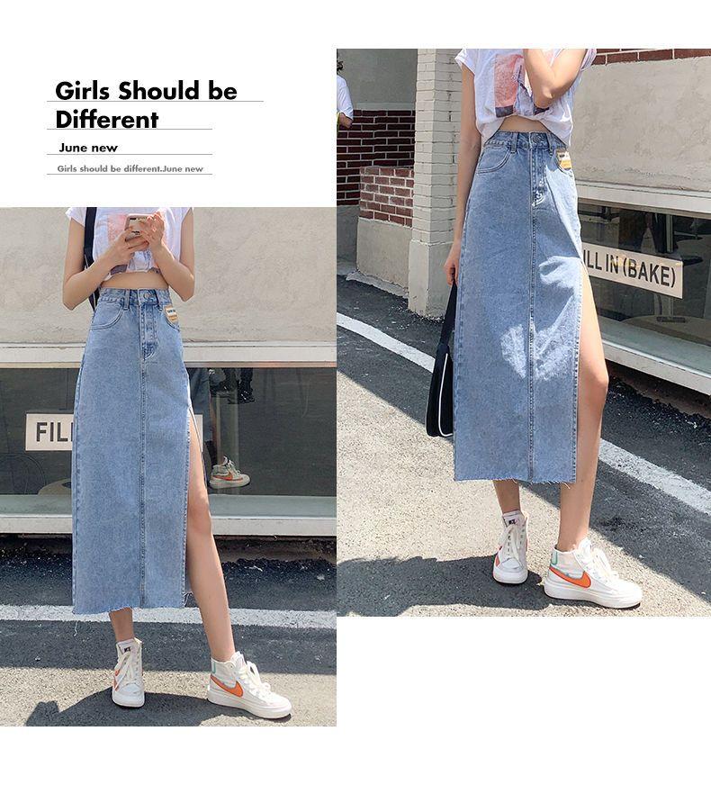 Product Introduction of CQ Chic - Internet Celebrity Side  lady  Slit Denim Skirt Women's Summer   High Waist Split  fashion Sheath A- line Midi Skirt [2102] 12