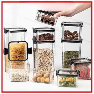 Vanfurni | Toples Kotak Snack Kedap Udara Penyimpanan Bening Putih Cereal Kontainer Makanan Food Storage Jar Container