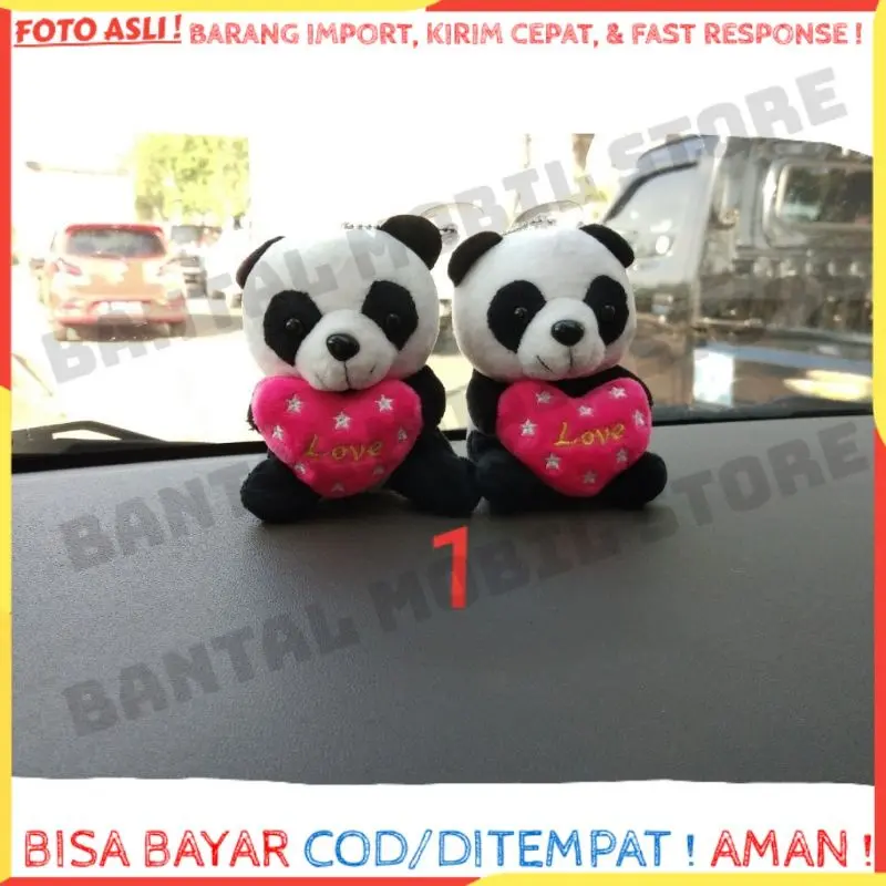 SET GANTUNGAN GANCI COP KACA CERMIN KACA SPION TENGAH KUNCI MOBIL MOTOR TAS DOMPET BONEKA PANDA PUTIH PINK 0