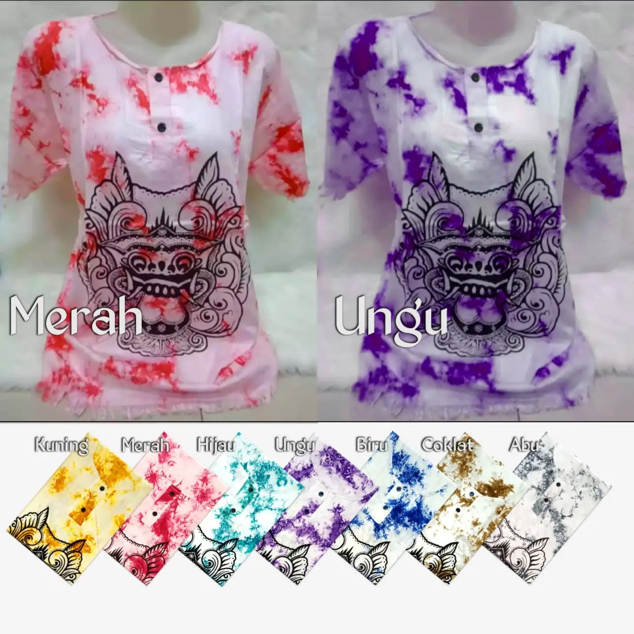 Baju Barong Bali Atasan Pria Wanita Remaja Dewasa Motif Abstrak Putih Bahan Rayon Kancing depan Nyaman untuk Santai
