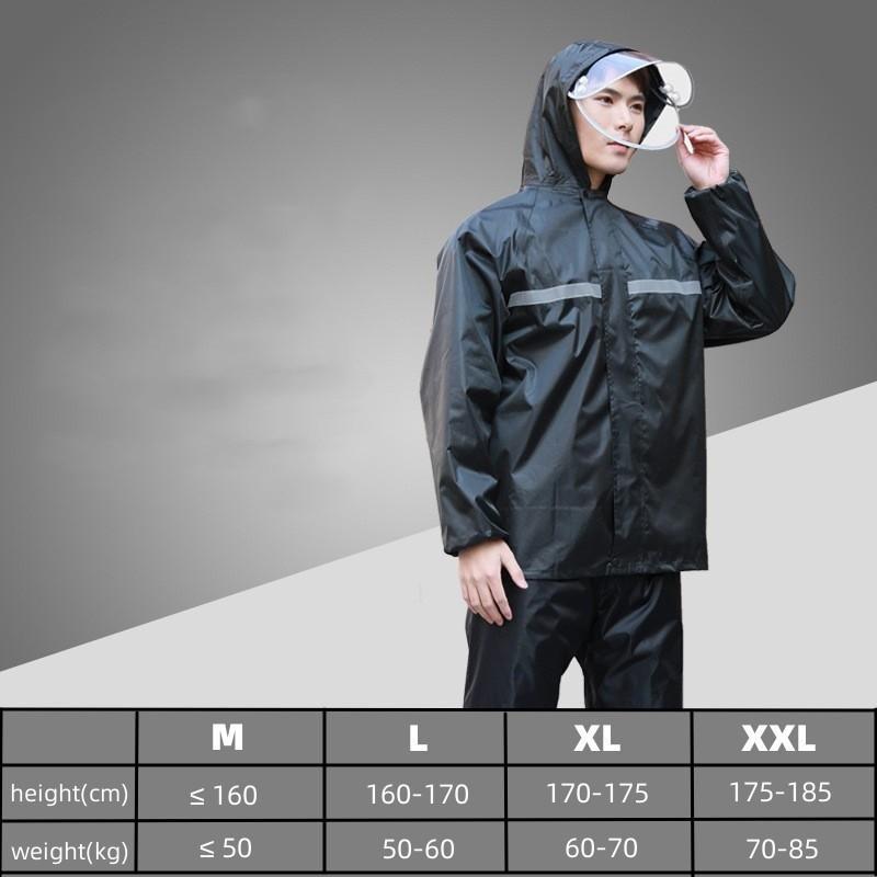 Product Introduction of raincoat for motorcycle rider waterproof for men heavy duty rainsuit with faceshield waterproof kapote over all makapal original rainwear jacket suit 2pcs sets jacket and pants thickened reflective strip lightweight rainstorm split poncho rain coat gear 3