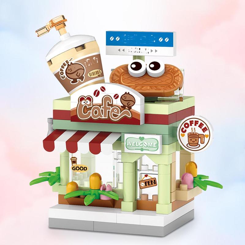 120pcs Coffee Shop Design Micro Building Block Kit, Miniature Cafe Model, Building Toy For Kids, Christmas Gift 0