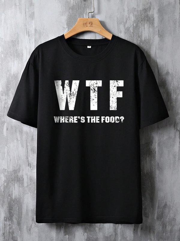 Men's Slogan Graphic Round Neck Tee, Summer Clothes, Regular Fit Short Sleeve Crew Neck T-Shirt for Daily Outdoor Wear, Casual Comfy Knitting Top for Summer 8