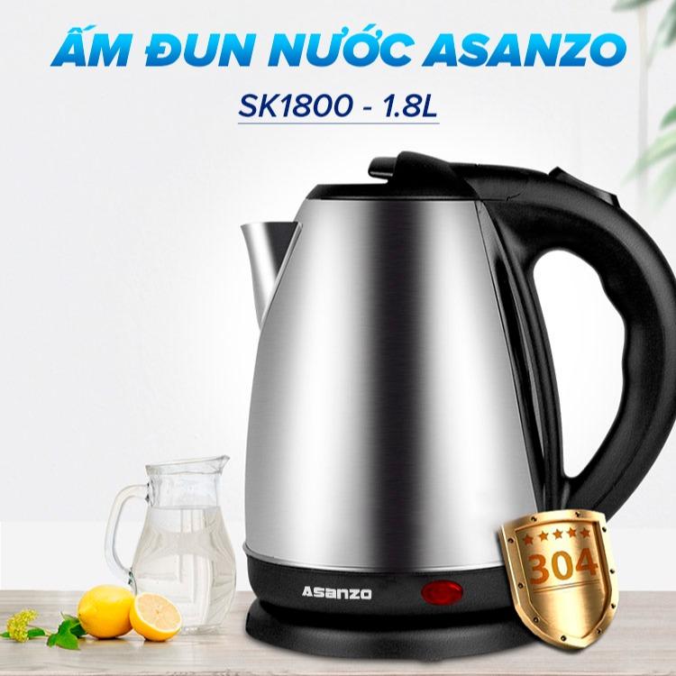 [ASANZO] ẤM ĐIỆN ĐUN NƯỚC SIÊU TỐC 1.8L 1500W - SK-1800 - Chính Hãng Bảo Hành 6 Tháng Bình Đun Nước Ấm Siêu Tốc Đun Siêu Tốc Inox Đun Siêu Tốc Inox 2