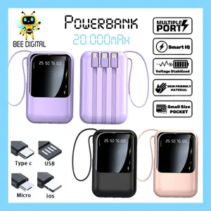 BEEDIGITAL COD Mini Powerbank 20000 mAh 4 USB Cable Pengisi Daya Cepat LED DIsplay Ringan