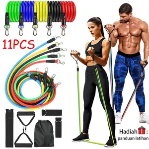 11 Pcs Set Tali Tarik Karet Gym Yoga Fitness  Shoulder Power Resistance Band Olahraga Chest Shoulder