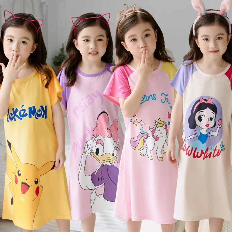 Đồ Lót Trẻ Em, Đồ Ngủ Bé Gái, Ngắn Tay Mùa Hè, Mỏng, Phong Cách Hàn Quốc, Đồ Mặc Ở Nhà Cho Bé Gái, Thích Hợp Cho Trẻ Em Và Thanh Thiếu Niên, Chủ Đề Hoạt Hình, Lý Tưởng Cho Mùa Hè váy bop  girls  pjs