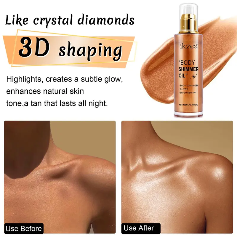 Body Glitter Oil, 1 Box Long-lasting Illuminating Body Oil, Moisturizing Body Makeup, Multifunctional Body Makeup for Party, Festival, Daily Use, Cosmetic 5