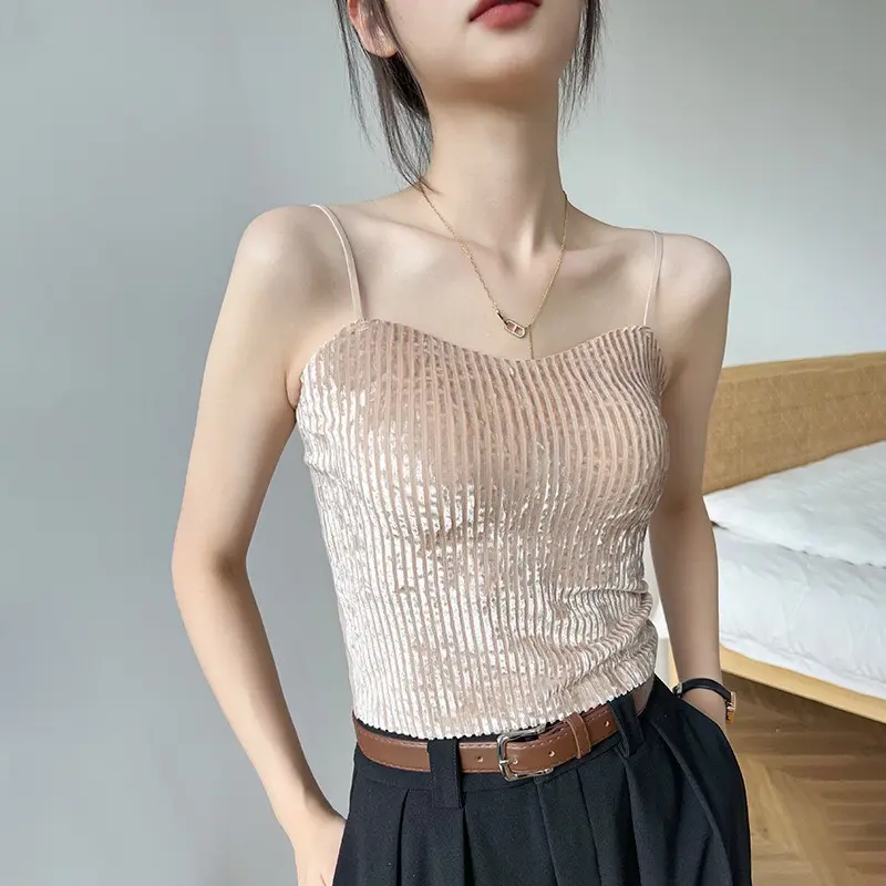 Áo Bra Nhung Nhũ Bling Có Đệm Nữ Top Trắng