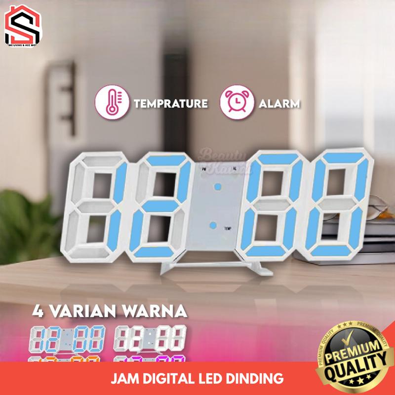 Jam Dinding Digital Aesthetic LED Jam Meja Tempel 3D Menyala Estetik Alarm Tanggal Suhu USB 6