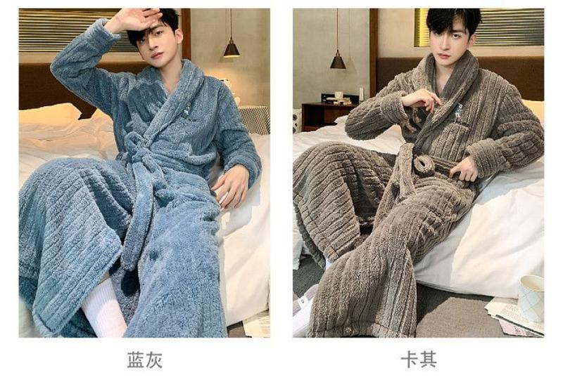 Product Introduction of Áo Choàng Ngủ Dài, Dành Cho Nam Giới, Chất Liệu Lông Cừu San Hô, Thích Hợp Cho Mùa Thu Và Mùa Đông, Đồ Ngủ Trẻ Trung, Đồ Ngủ, Chất Liệu vải nỉ Dày Dặn, Đồ Mặc Nhà Menswear Có Cổ 7