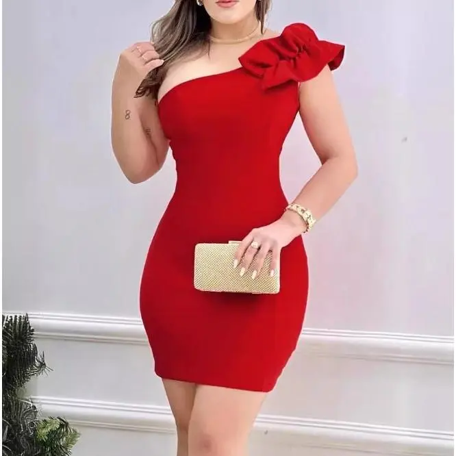 Váy Dạ Hội, Gợi Cảm Và Thanh Lịch, Dáng Ôm, Màu Đỏ, Vai Nghiêng, Thời Trang Mới, Chất Lượng Cao, Thích Hợp Cho Mùa Hè 2024, Váy Dạ Hội Thường Ngày