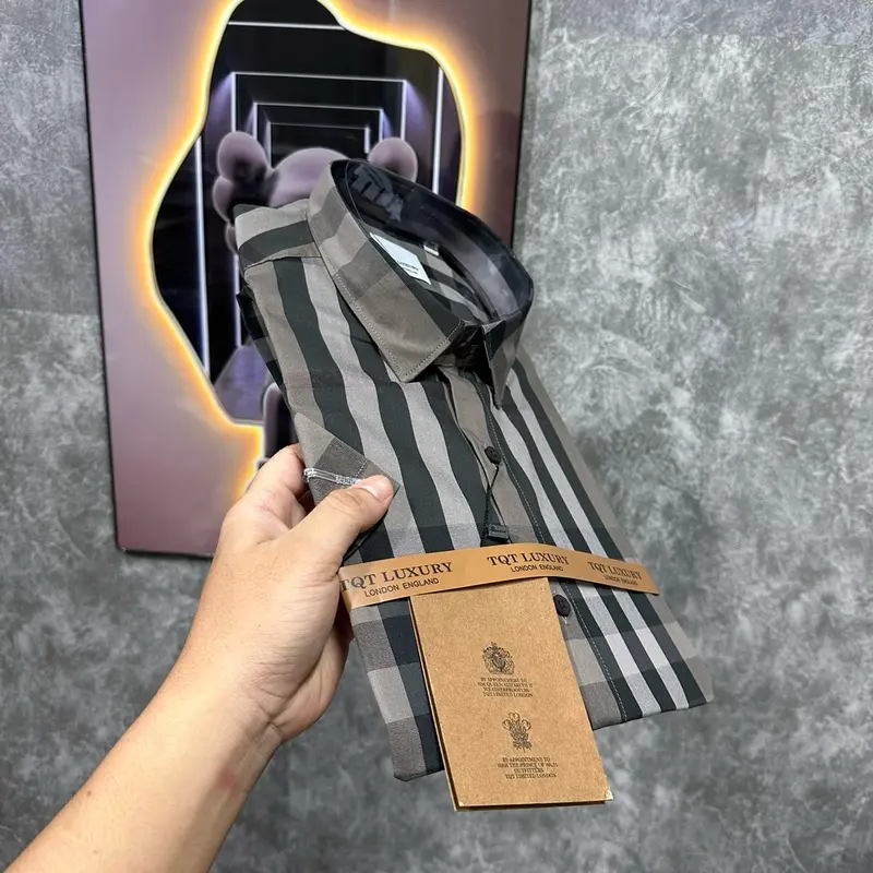 Áo Sơ Mi Sọc Xám Nam Menswear Ngắn Tay Kem Kate Pique 3