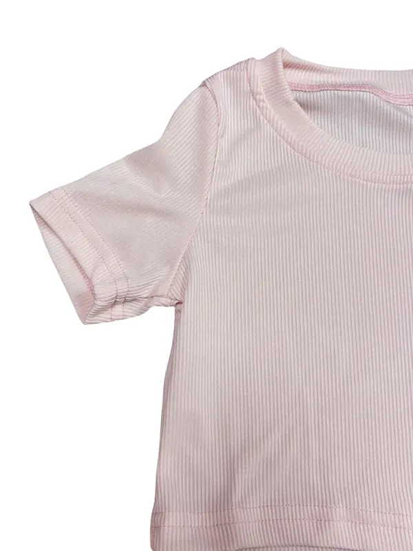 Girl's Solid Tee & Colorblock Wide Leg Pants Two-piece Set, Casual Round Neck Short Sleeve T-shirt & Trousers for Summer, Kids Clothes for Daily Wear, Fine Girls Outfit 5