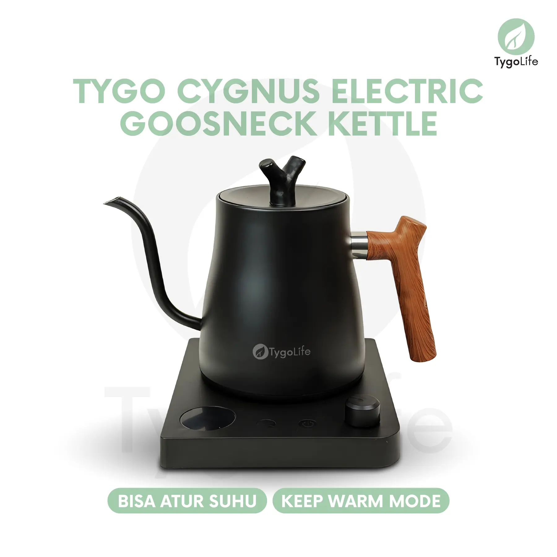 TYGO CYGNUS ELECTRIC GOOSENECK KETTLE TEKO KOPI LEHER ANGSA ELEKTRIK HOLD TEMPERATURE CONTROL STAINLESS STEEL POUR OVER V60 PAKET SLOWBAR MANUAL BREW KEEP WARM