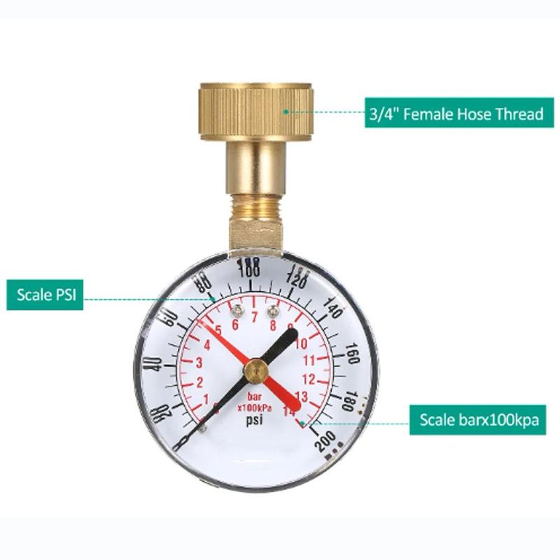 Stainless Steel Case 0-200 Psi Water Pressure Test Gauge 2.5" Dial Size 3/4" Female Thread Digital Display Manometer Dual Scale Dial Gauge House Tube 4