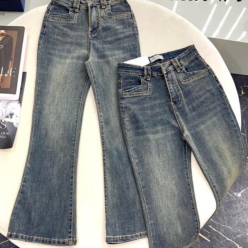 Quần jean loe 9 tấc túi vuông màu bụi  Nữ Pants Women Nhung Voi 0