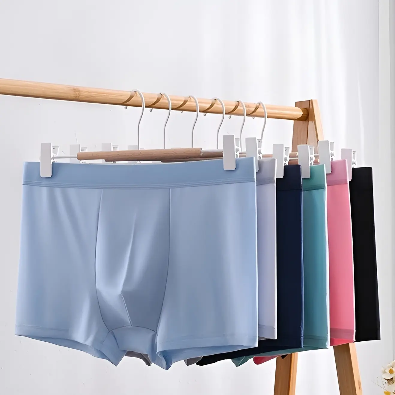 {Set 3/5 ชิ้น} กางเกงในผู้ชายขาสั้น Boxer สีพื้น ผ้านิ่ม บางเบา ระบายอากาส สวมใส่สบาย มีไซส์ใหญ่ สีเทา Clothing Man ฟ้า
