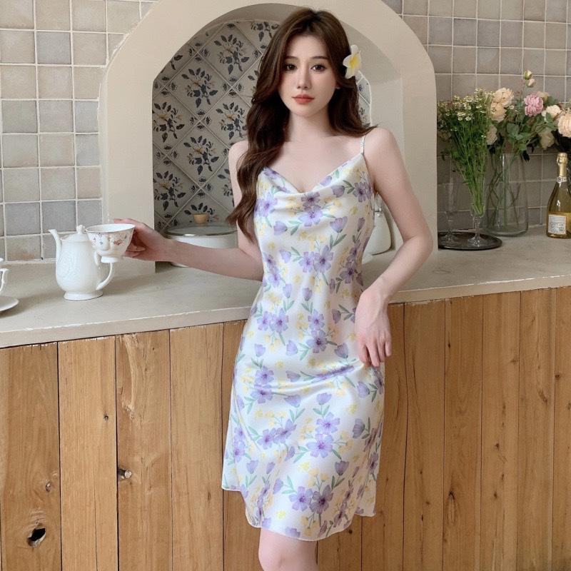  Váy Ngủ 2 Dây Hisexy Mặc Nhà Lụa Satin MD97 