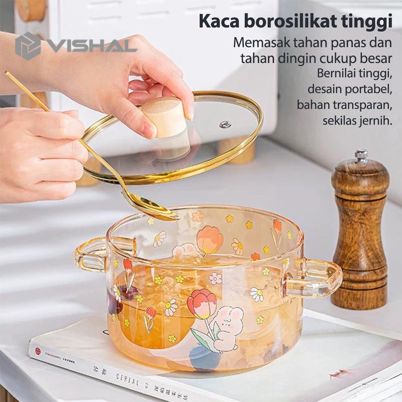 VISHAL Panci Kaca Tahan Panas Borosilicate / Soup Pot Kaca Bermotif VS-337 3