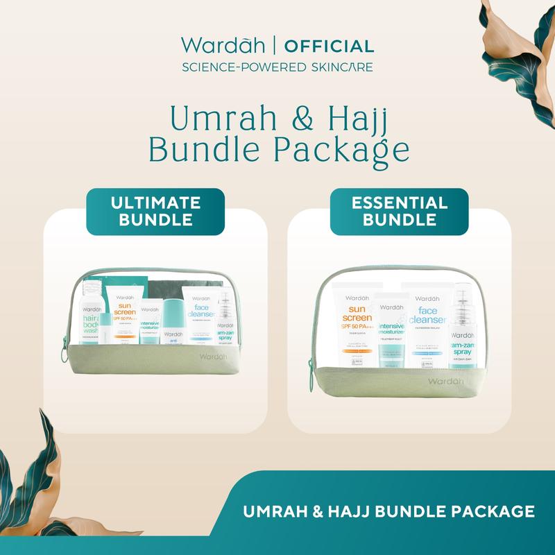Wardah Umrah & Hajj Package - Paket Haji dan Umroh - Hair and Body Wash, Face Cleanser, Sunscreen SPF 50 PA+++ , Anti Perspirant Deodorant, Moisturizer, Lip Treatment Balm, ZamZam Water Spray 0
