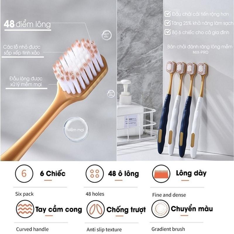 Bộ 6 Bàn Chải Đánh Răng Lông Mềm Mịn Chăm Sóc Nướu Hiệu Quả 3