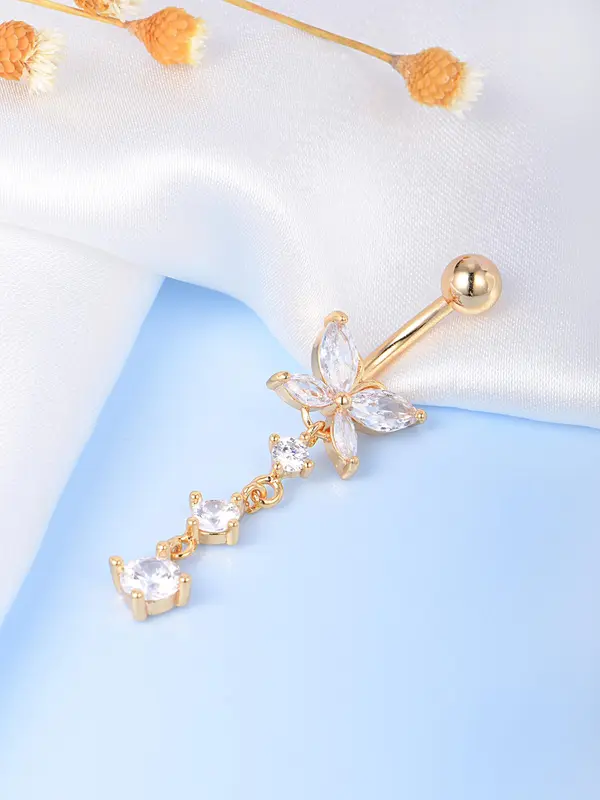 Butterfly Shaped Rhinestone Decor Belly Button Ring, Belly Piercing Accessory, Body Jewelry for Women & Men 5