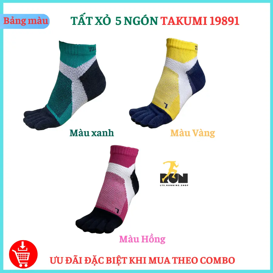 Tất thể thao kháng khuẩn xỏ 5 ngón - Takumi 19891 Sport
