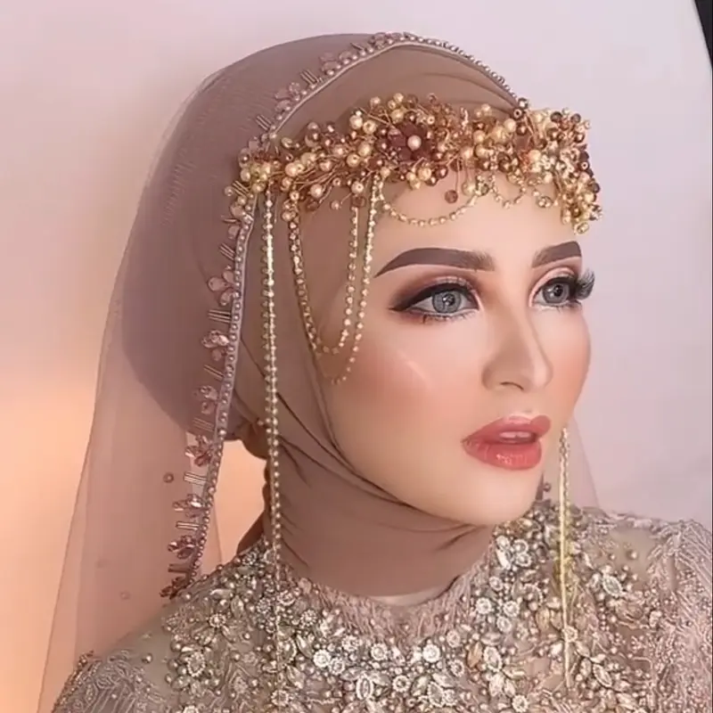 Crown / Bando Pengantin / Hiasan Kepala / Aksesoris Wedding / Bando Mutiara Permata / Headpiece, Mahkota Perempuan Putih Rose Biru Gold Pink 0