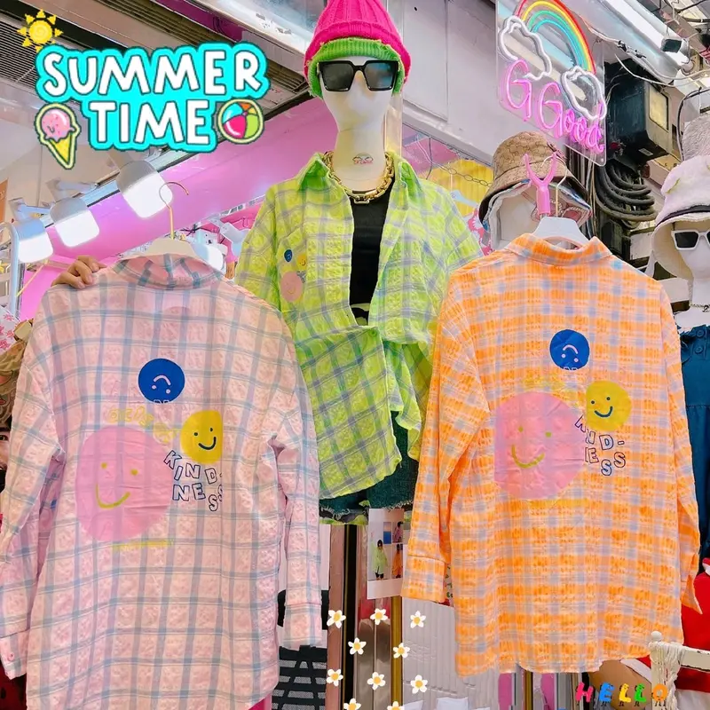 LUNE - Kemeja Smile Neon Kotak2 Import G Good D 593 3