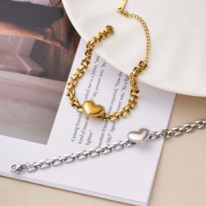 Gelang Tangan Jantung, Bahan Keluli Titanium, Tidak Luntur, Rantai Tebal, Untuk Wanita, Keluli Tahan Karat, Fesyen, Mampu Milik, Rekaan Hati Unik, Tali Jam Tangan Emas Perak